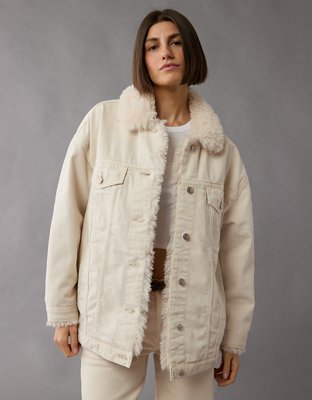 AE Ecru Denim Sherpa Trucker Jacket