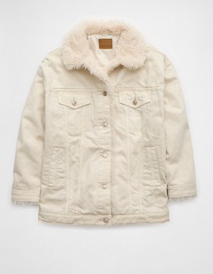 Женские куртки American Eagle AE Ecru Denim Sherpa Trucker Jacket — фото 3