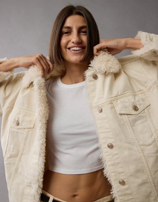 White denim sherpa jacket top