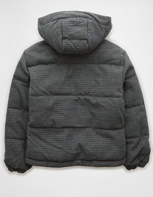 AE Plaid Hooded Puffer Jacket