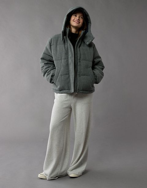 Женские куртки American Eagle AE Plaid Hooded Puffer Jacket