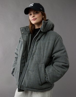 Женские куртки American Eagle AE Plaid Hooded Puffer Jacket — фото 5