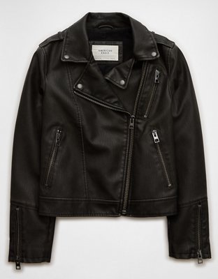 American eagle black leather jacket best sale