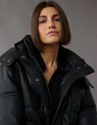 Женские куртки American Eagle AE Vegan Leather Puffer Jacket — фото 7