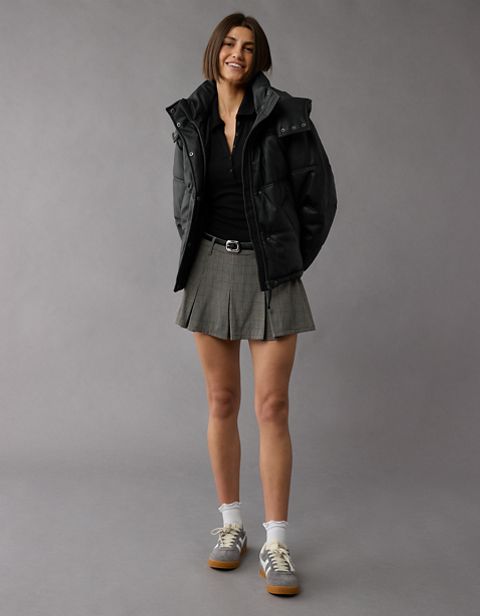 Женские куртки American Eagle AE Vegan Leather Puffer Jacket