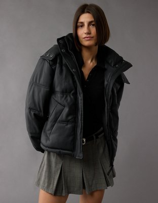 Женские куртки American Eagle AE Vegan Leather Puffer Jacket — фото 5