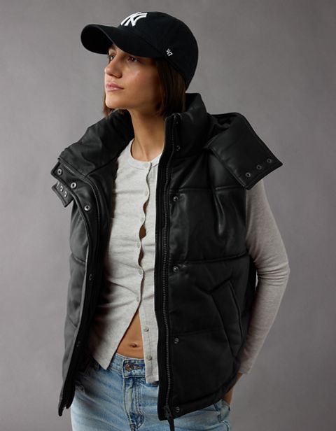 Женские жилеты American Eagle AE Vegan Leather Puffer Vest