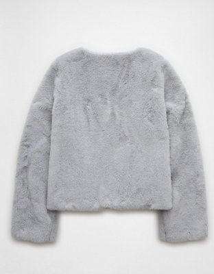 AE Collarless Faux Fur Jacket