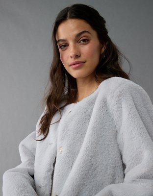 Женские куртки American Eagle AE Collarless Faux Fur Jacket — фото 7
