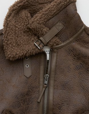 Женские куртки American Eagle AE Shearling Biker Jacket — фото 6