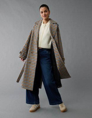 Женские куртки American Eagle AE Plaid Trench Coat — фото 6
