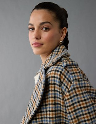 Женские куртки American Eagle AE Plaid Trench Coat — фото 7