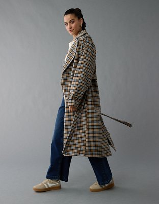 Женские куртки American Eagle AE Plaid Trench Coat — фото 4
