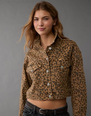 AE Cropped Leopard Denim Jacket