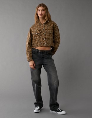 Женские куртки American Eagle AE Cropped Leopard Denim Jacket — фото 5