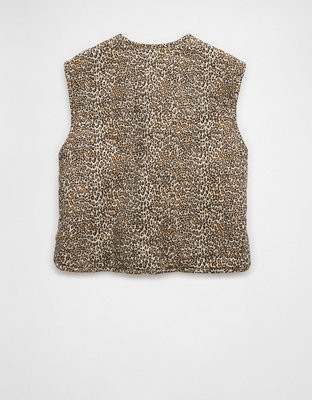 AE Reversible Leopard Tie Front Quilted Vest