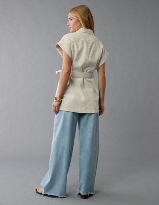 AE Linen-Blend Tie Waist Vest