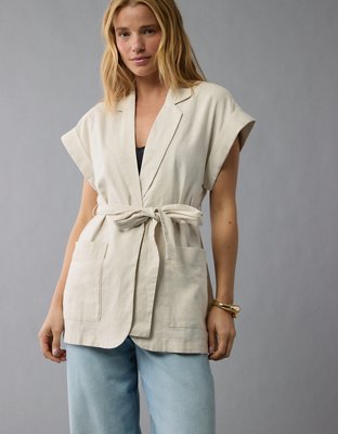 AE Linen-Blend Tie Waist Vest