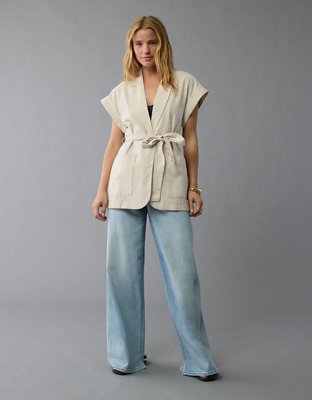 AE Linen-Blend Tie Waist Vest