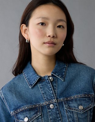 AE Cropped Studded Denim Jacket