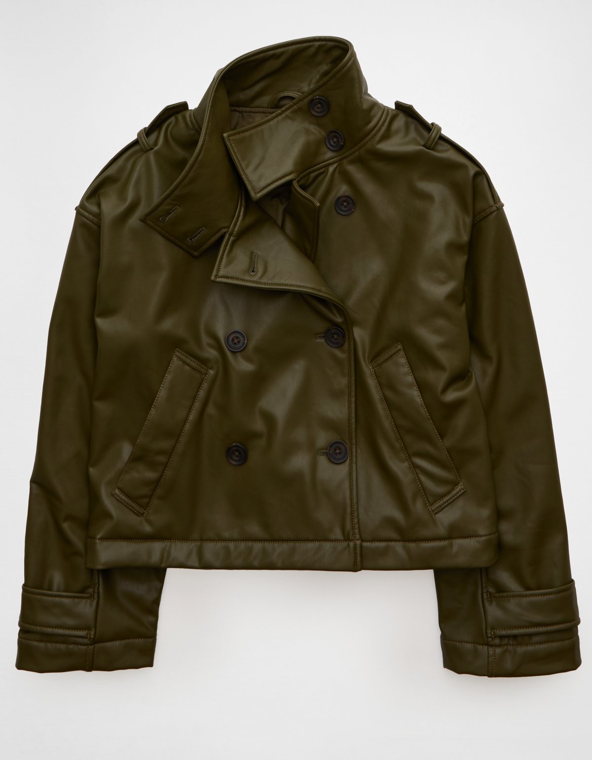 AE Faux Leather Cropped Trench Jacket - image 3
