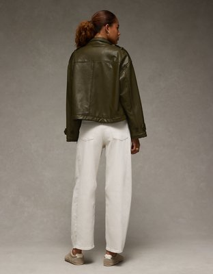 AE Faux Leather Cropped Trench Jacket