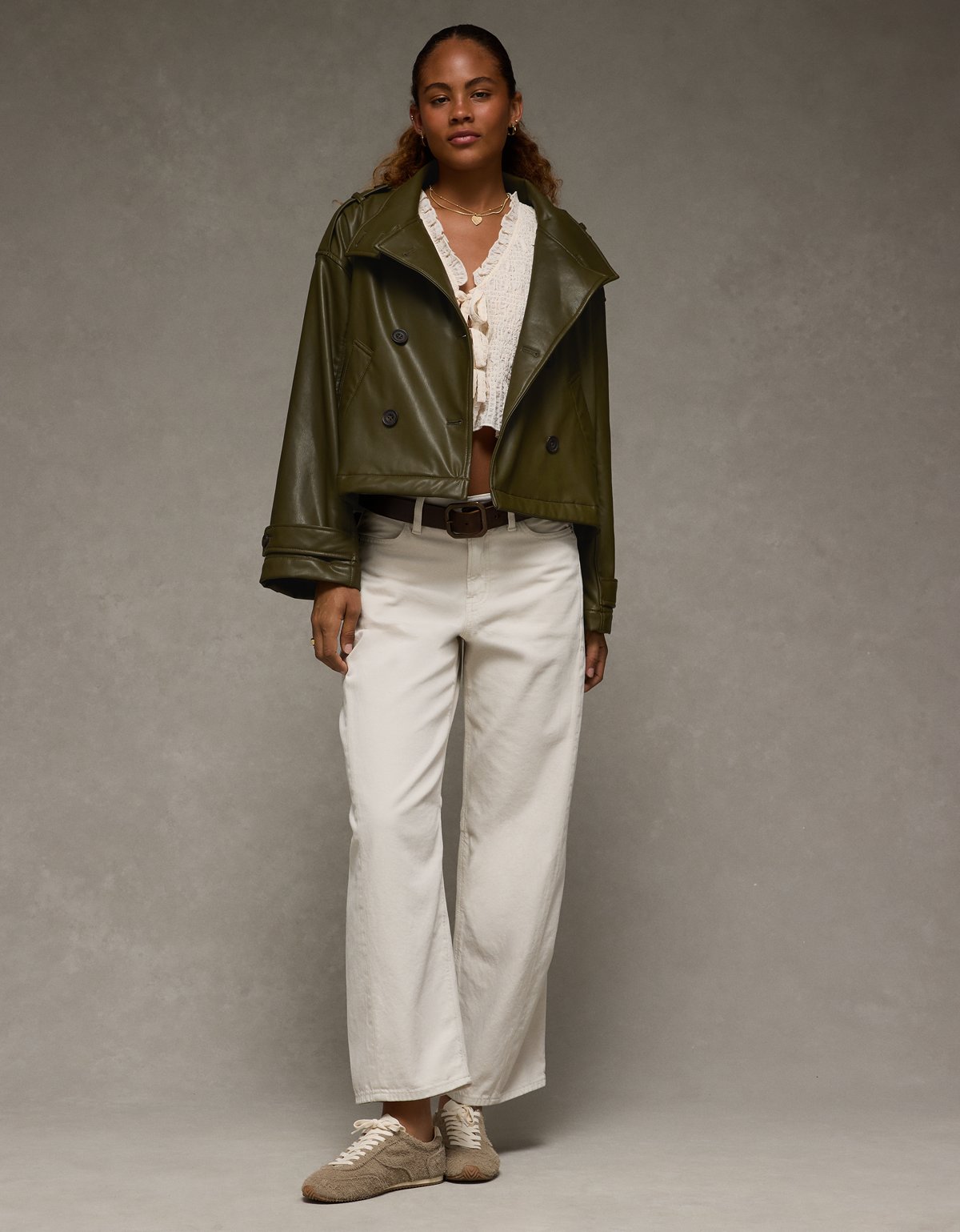 AE Faux Leather Cropped Trench Jacket - image 5