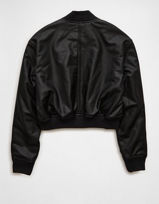 AE Faux Leather Cropped Bomber Jacket