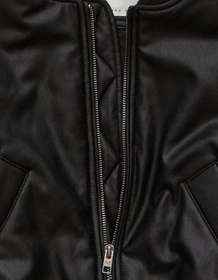 AE Faux Leather Cropped Bomber Jacket