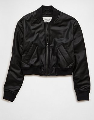 AE Faux Leather Cropped Bomber Jacket