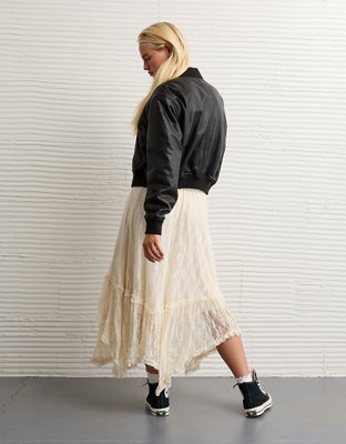 AE Faux Leather Cropped Bomber Jacket