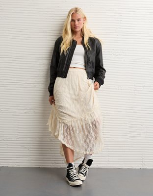 AE Faux Leather Cropped Bomber Jacket