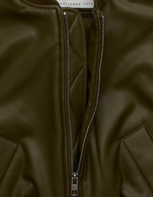 AE Faux Leather Cropped Bomber Jacket