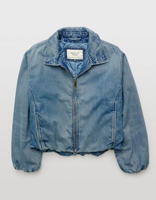 AE Chamarra de Aviador de Denim Abombada