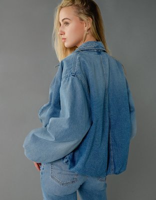 AE Chamarra de Aviador de Denim Abombada