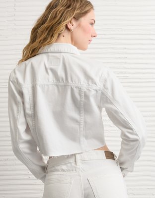Женская куртка American Eagle AE Super Cropped Denim, цвет: Белый — фото 2