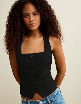 Женские куртки American Eagle AE Square-Neck Waistcoat, цвет: Чёрный — фото 6
