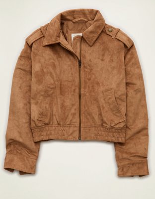 Женская куртка American Eagle AE Vegan Suede Bomber, цвет: Рыжевато-коричневый — фото 3