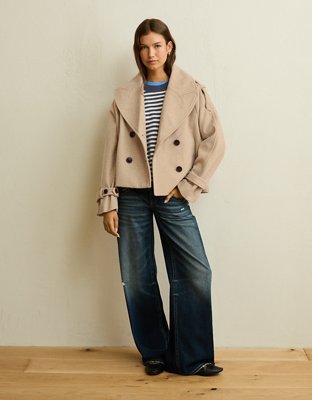 AE Short Wool-Blend Trench Coat