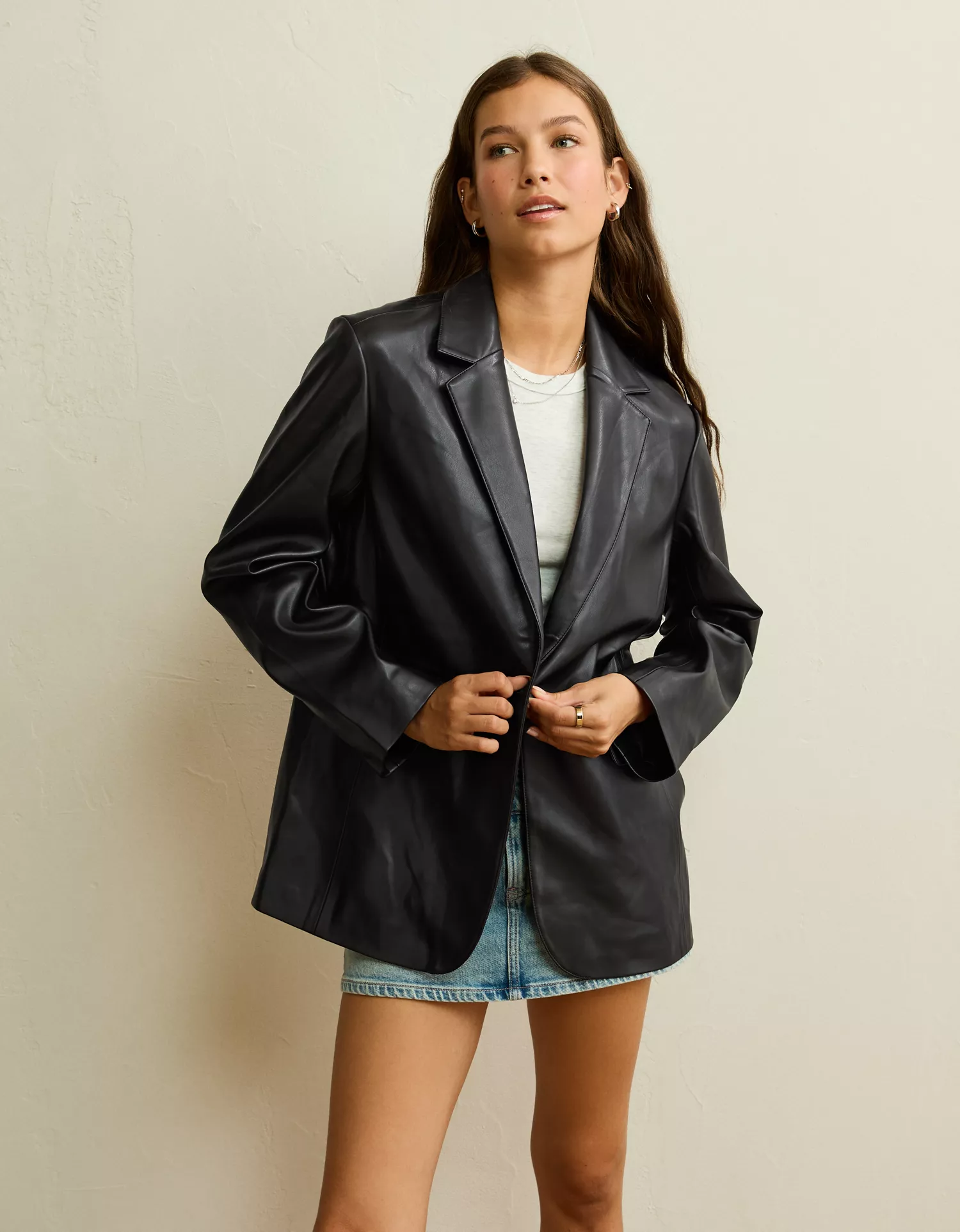 AE Vegan Leather Blazer - thumbnail 4