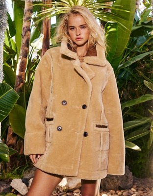 Женское пальто American Eagle AE Reversible Shearling, цвет: Коричневый — фото 1