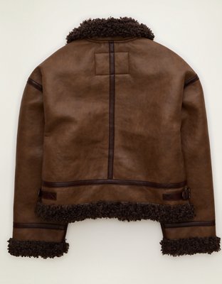 Женская куртка American Eagle AE Cropped Shearling Aviator, цвет: Коричневый — фото 4