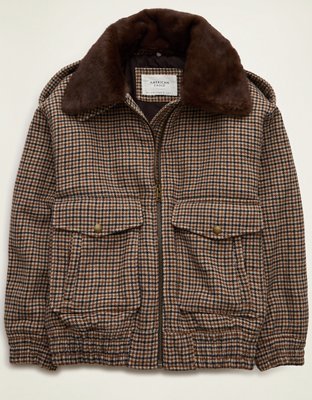 AE Fur Collar Wool-Blend Bomber Jacket