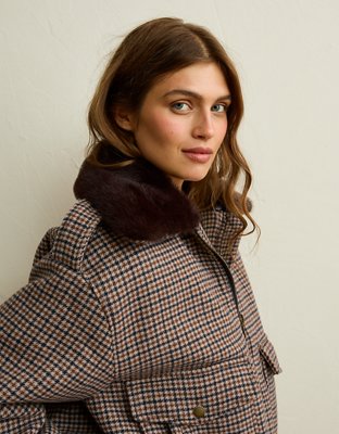 AE Fur Collar Wool-Blend Bomber Jacket
