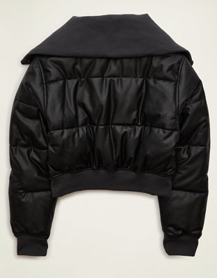 AE Vegan Leather Cropped Puffer Jacket