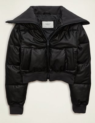 AE Vegan Leather Cropped Puffer Jacket