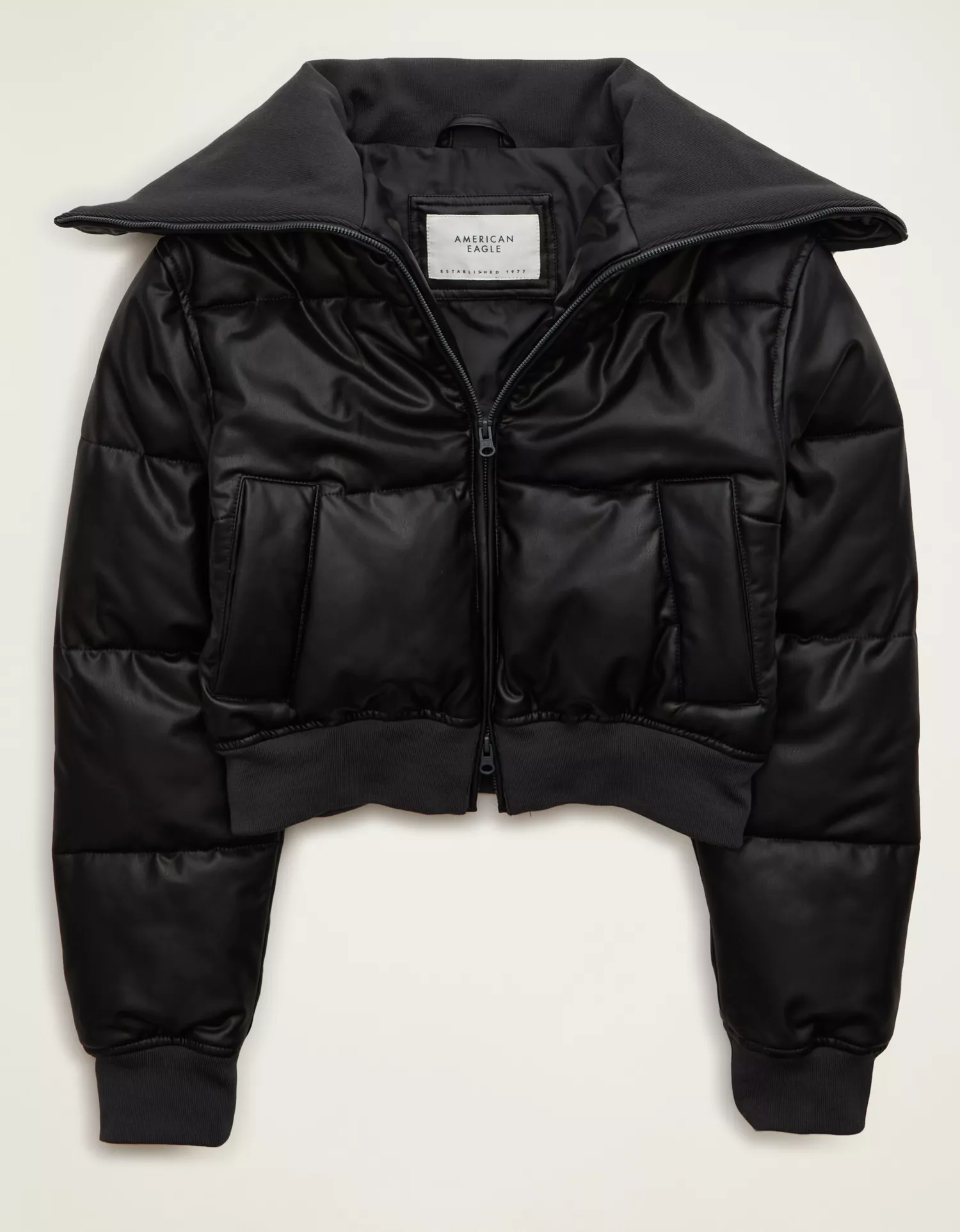 AE Vegan Leather Cropped Puffer Jacket - thumbnail 3