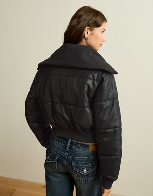 AE Vegan Leather Cropped Puffer Jacket