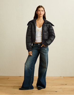 AE Vegan Leather Cropped Puffer Jacket