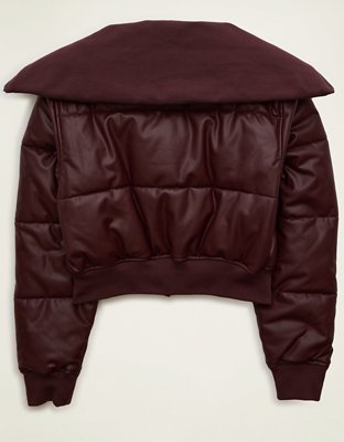 AE Vegan Leather Cropped Puffer Jacket